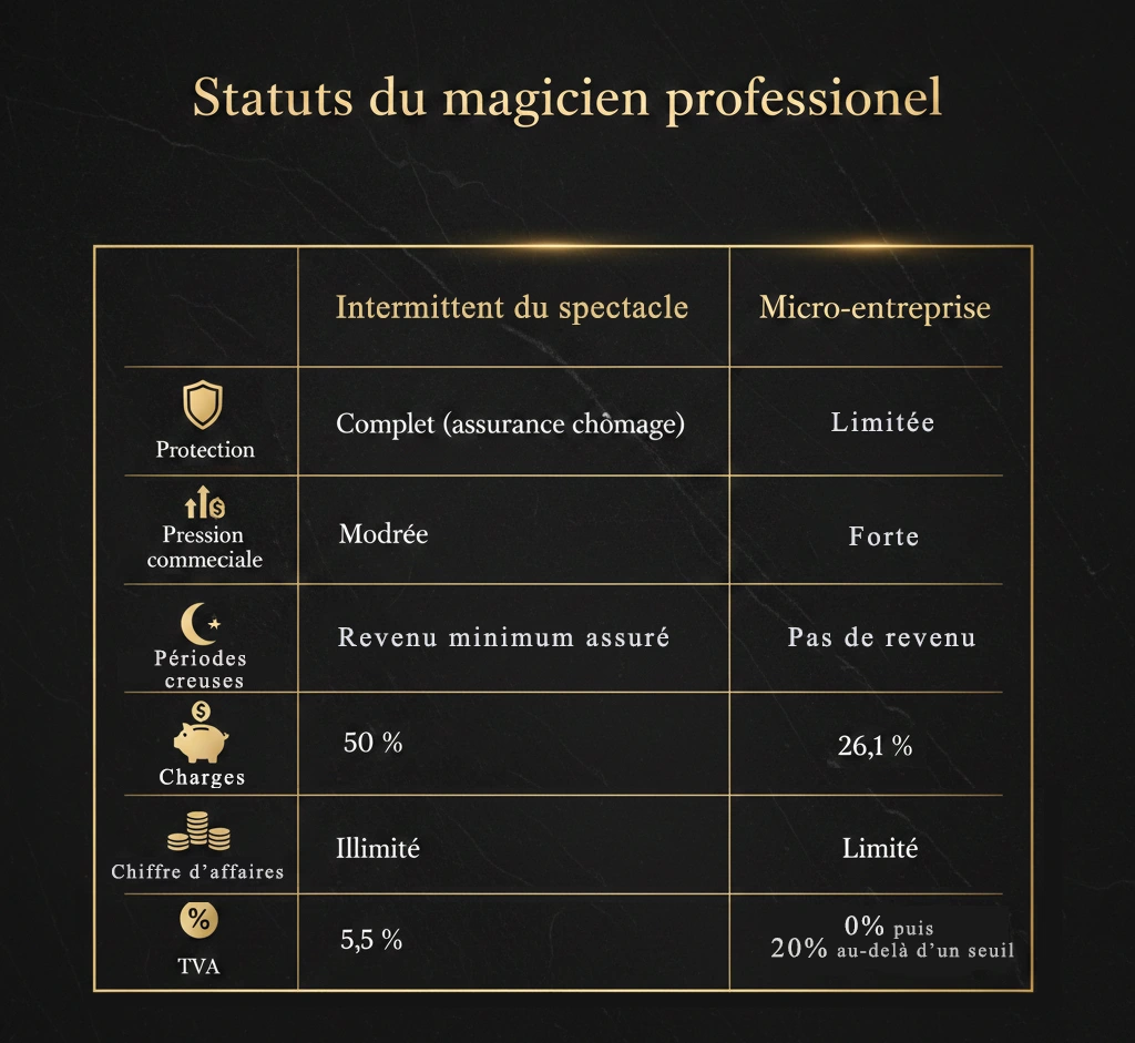 Intermittent du spectacle ou micro-entreprise pour magicien : comparaison
