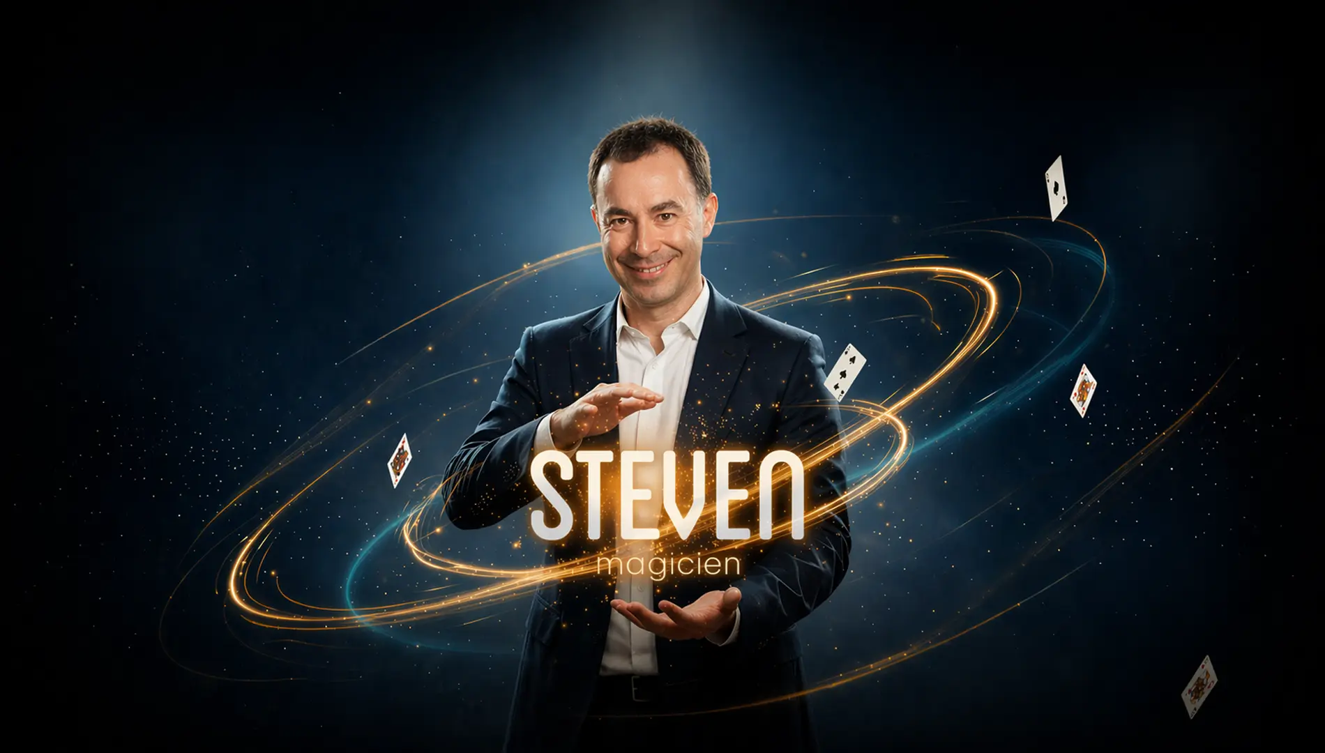 Steven, magicien en Alsace à Strasbourg, réalisant un tour de magie sur scène